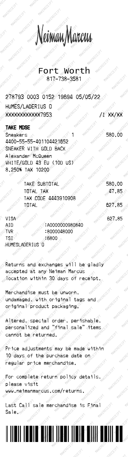 Neiman Marcus Receipt preview