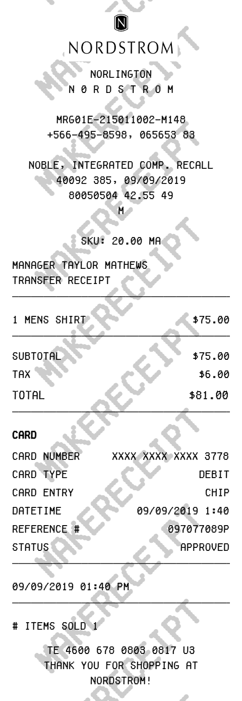 Nordstrom Receipt