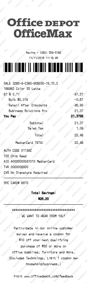 Office Depot Receipt preview