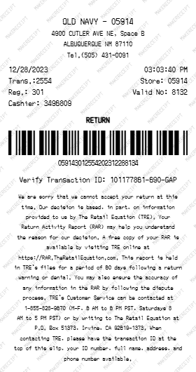 Old Navy Receipt preview