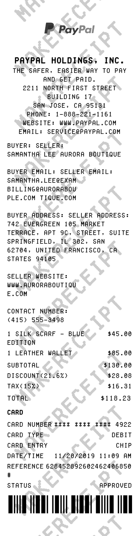 PayPal Receipt preview