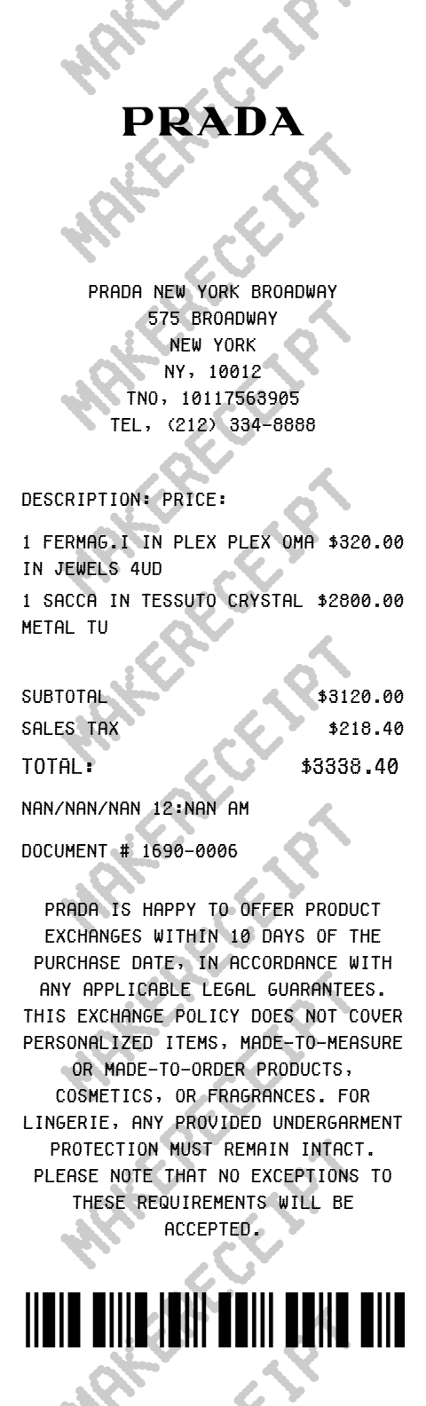 Prada Receipt preview