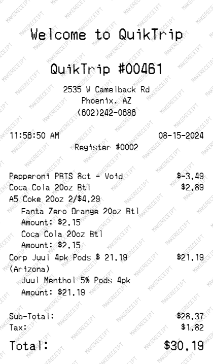 QuikTrip Receipt preview