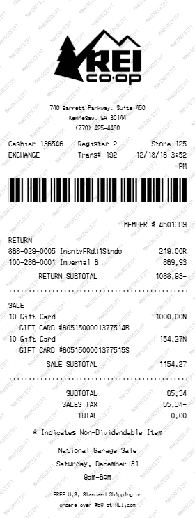 REI Receipt preview