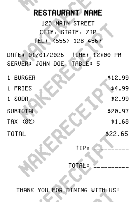 Restaurant Receipt preview