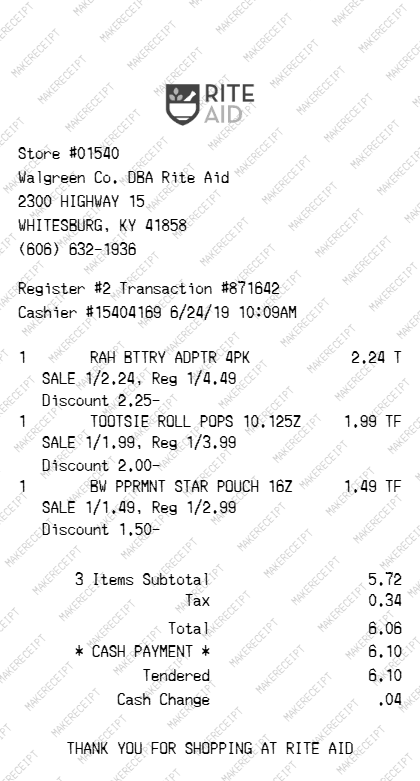 Rite Aid Receipt preview