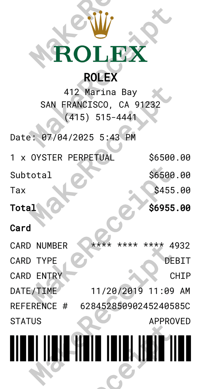 Rolex Receipt preview