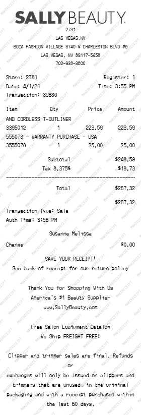 Sally Beauty Receipt preview