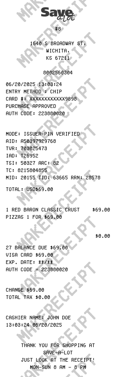 Save A Lot Receipt preview