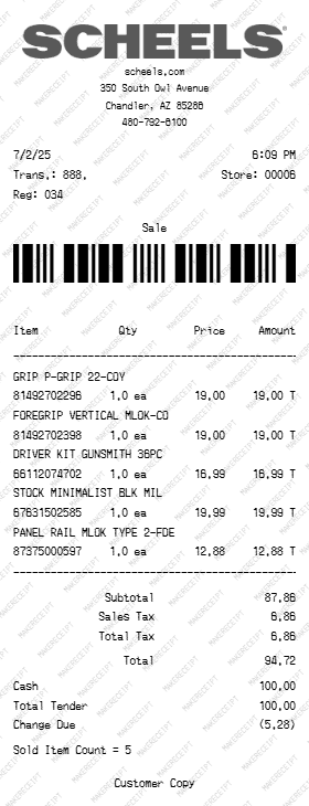 Scheels Receipt preview