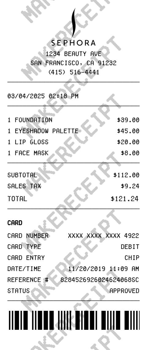 Sephora Receipt preview