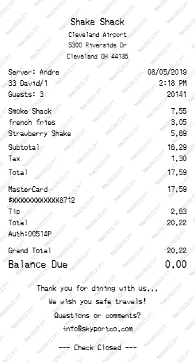 Shake Shack Receipt