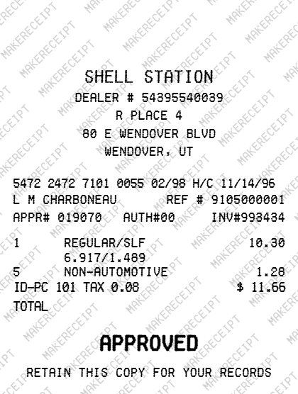 Shell Gas Receipt preview