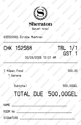 Sheraton Hotel Receipt preview