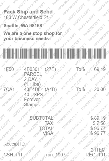 Shipping & Mailing Receipt