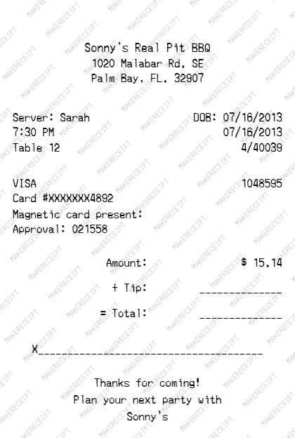 Signature Receipt preview