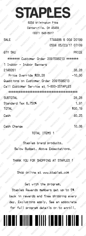 Staples Receipt preview