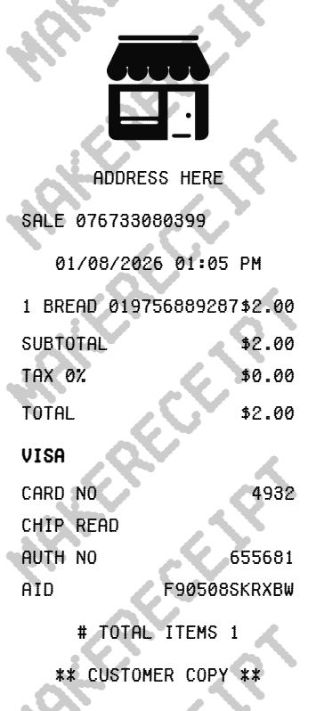 Store Receipt preview