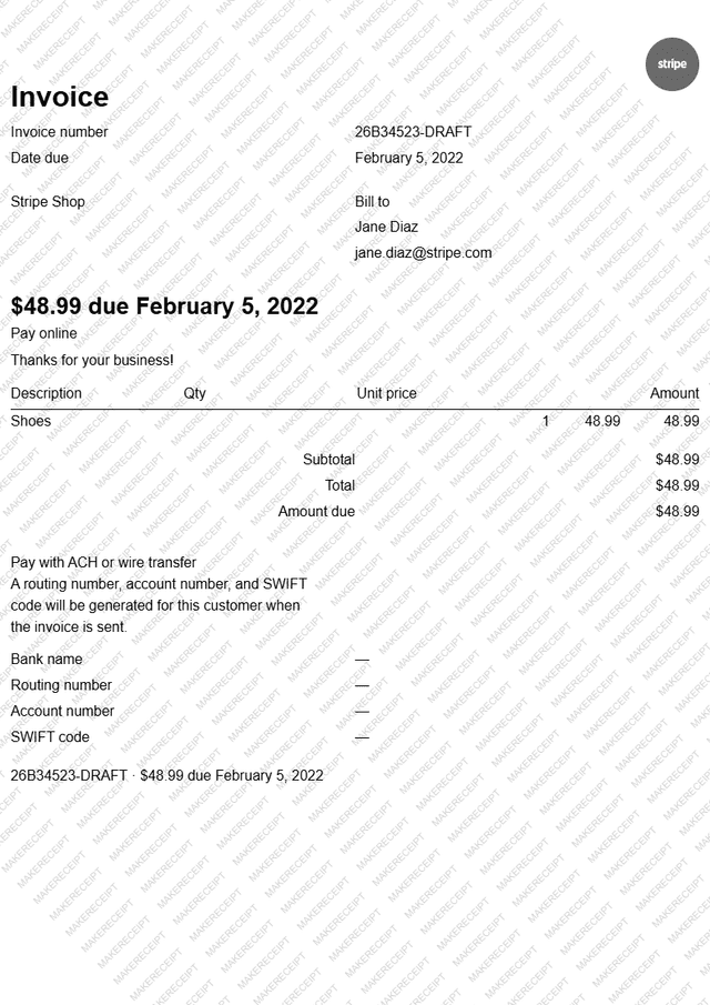 Stripe Receipt preview
