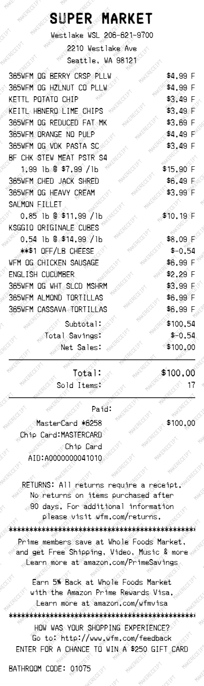 Super Market Receipt