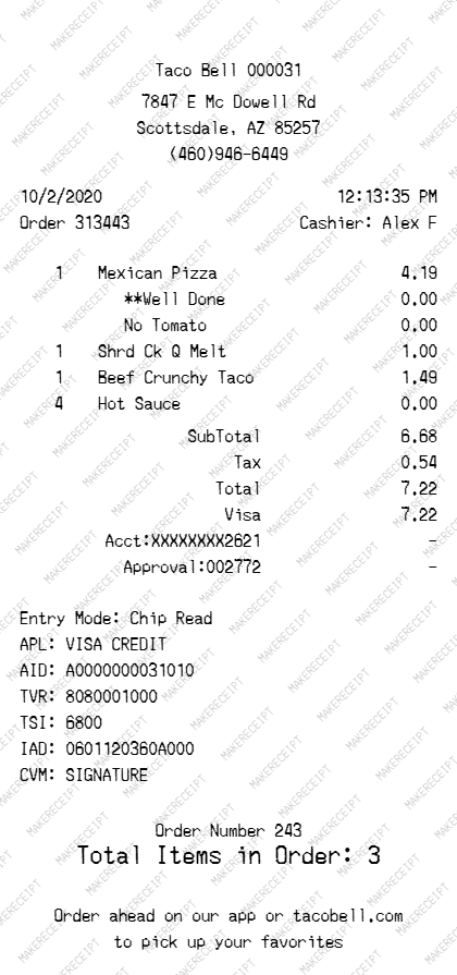 Taco Bell Receipt