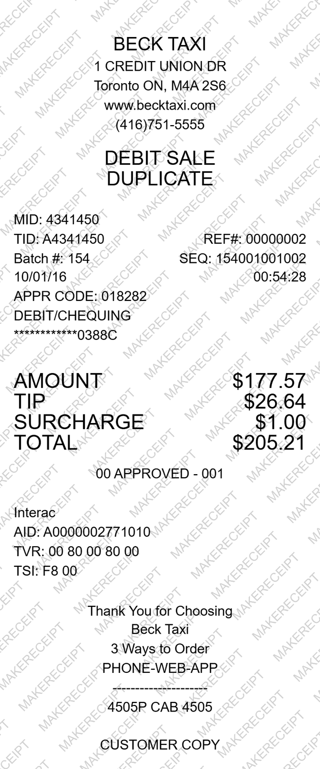 Taxi Receipt preview