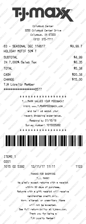 TJ Maxx Receipt preview