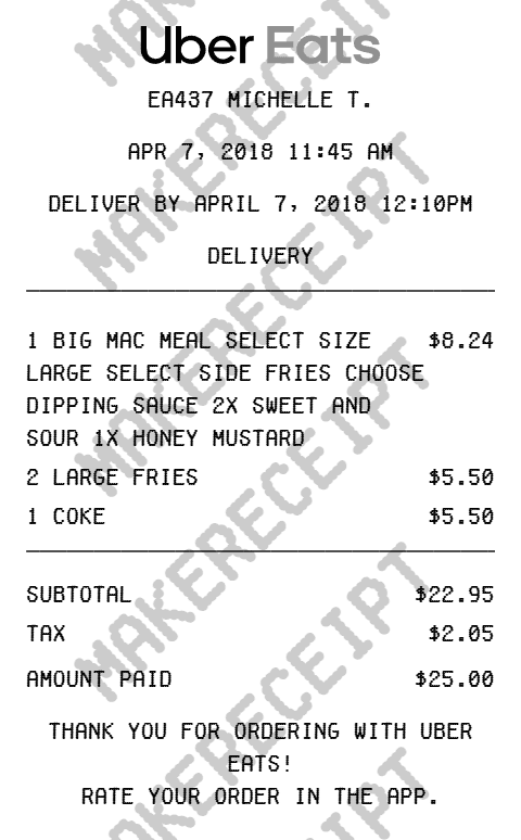 Uber Eats Receipt