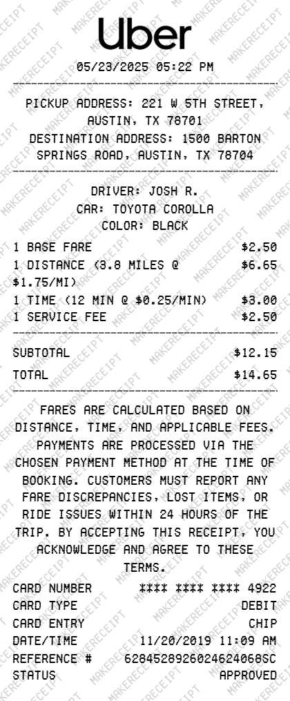 Uber Receipt preview