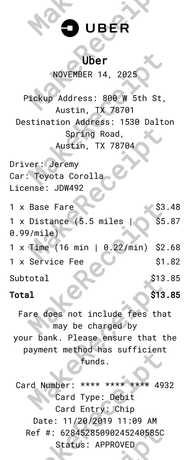 Uber Receipt preview