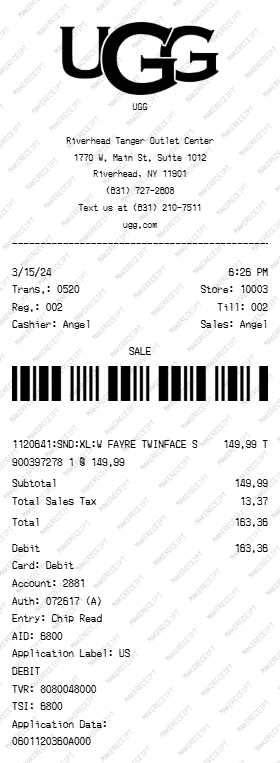 UGG Receipt preview