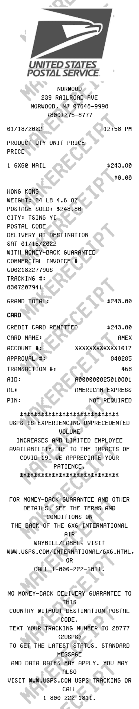 United States Postal Service Receipt preview