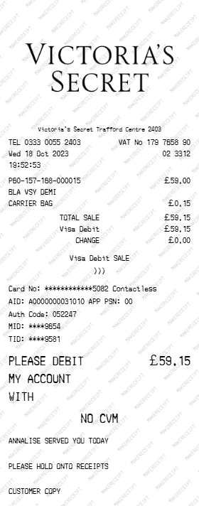 Victoria's Secret Receipt preview