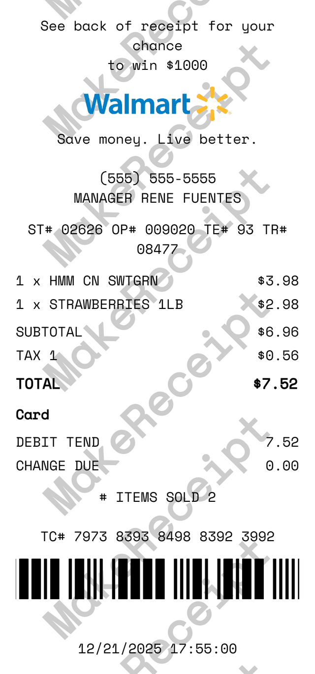 Walmart Receipt preview