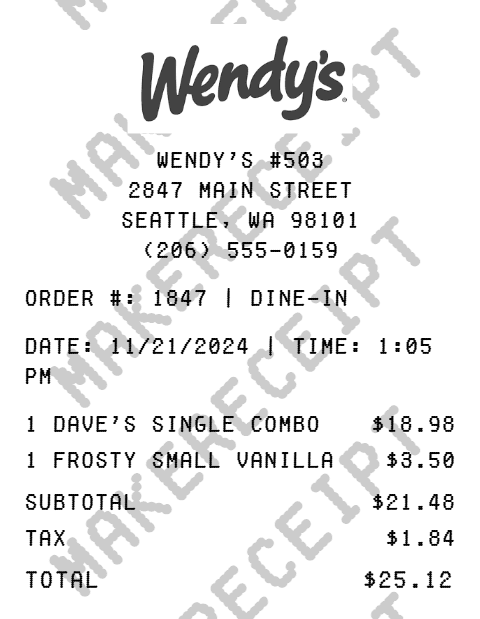 Wendy's Receipt