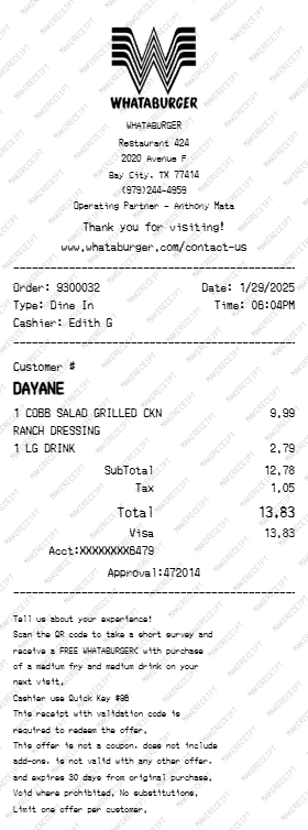 Whataburger Receipt