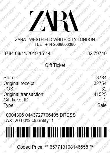 Zara Receipt preview