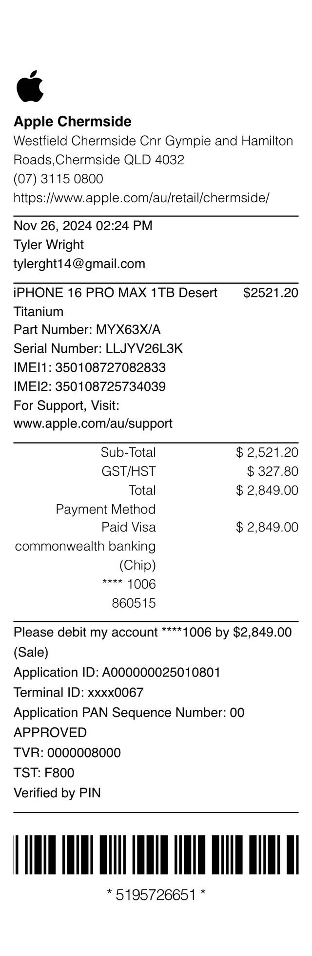 Apple Receipt Preview