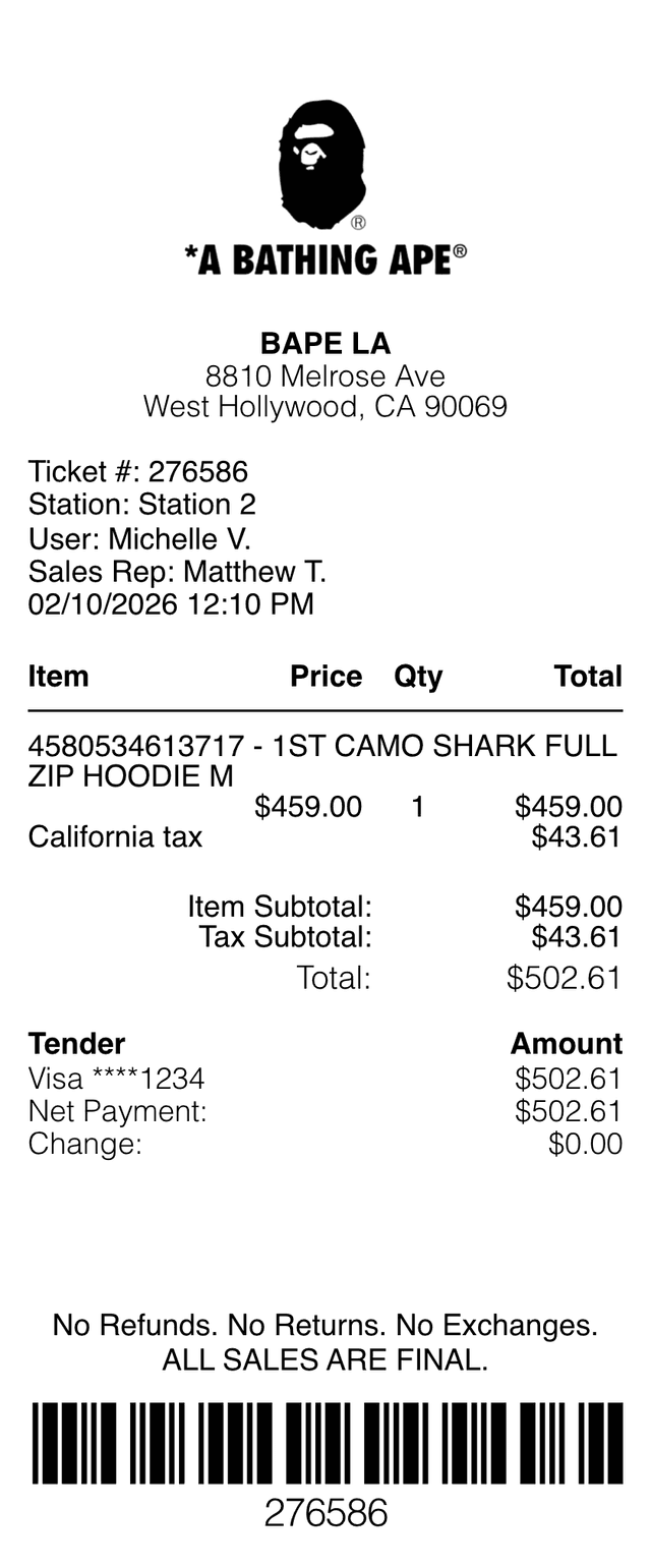 Editable Bape Receipt receipt template, AI receipt generator