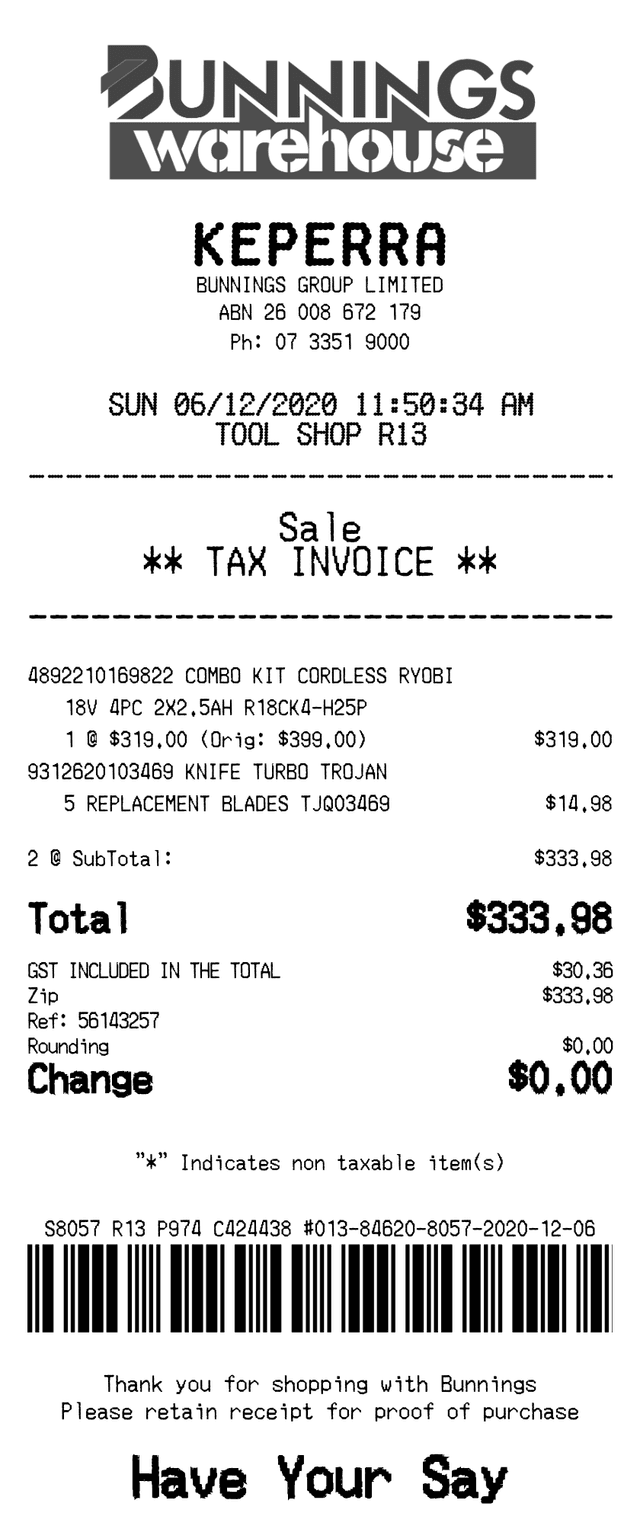 Editable Bunnings Receipt receipt template, AI receipt generator
