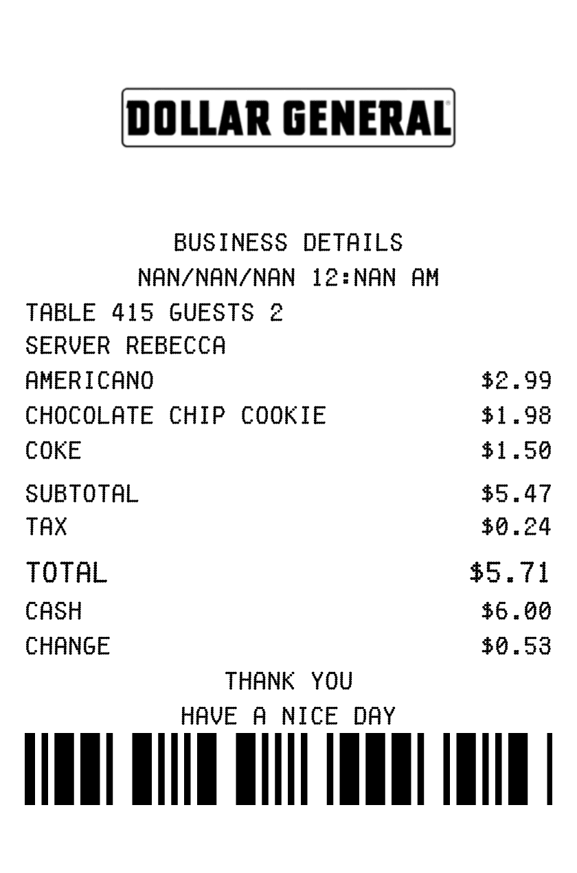Dollar General Receipt