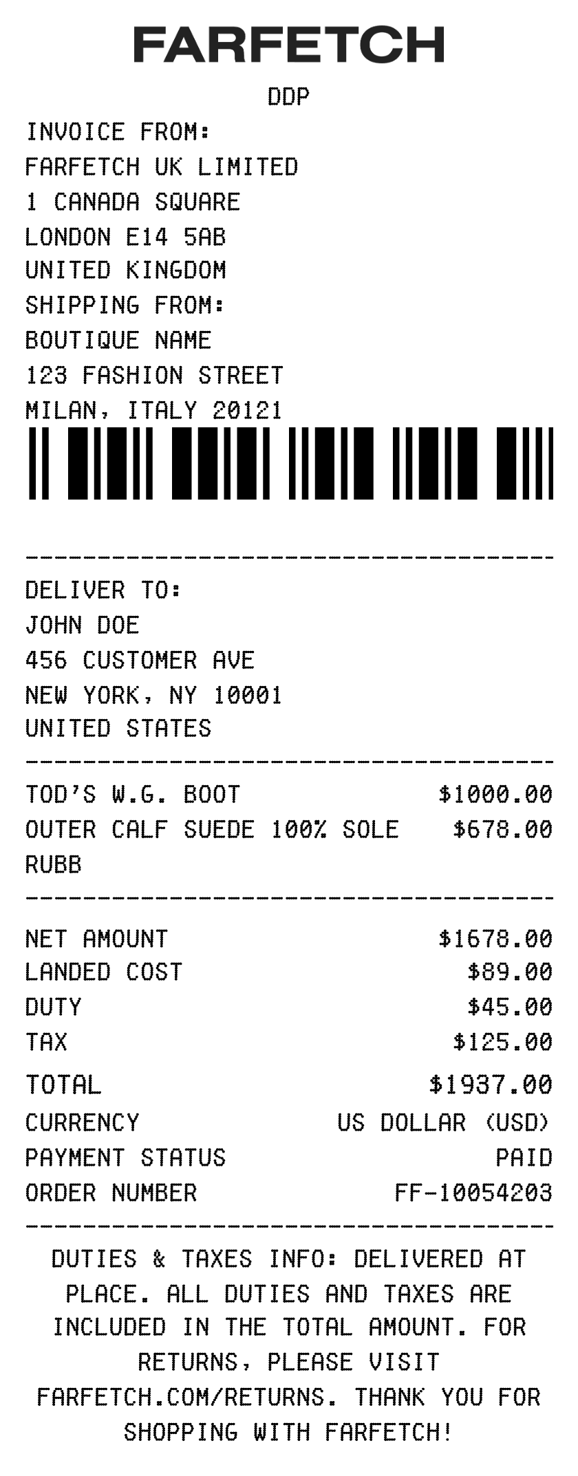 Farfetch Receipt