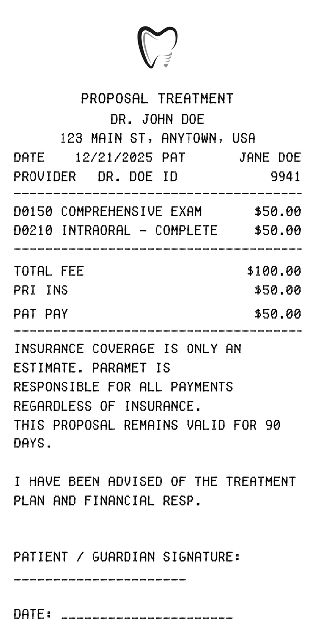 Editable Hospital / Dental Proposal receipt template, AI receipt generator