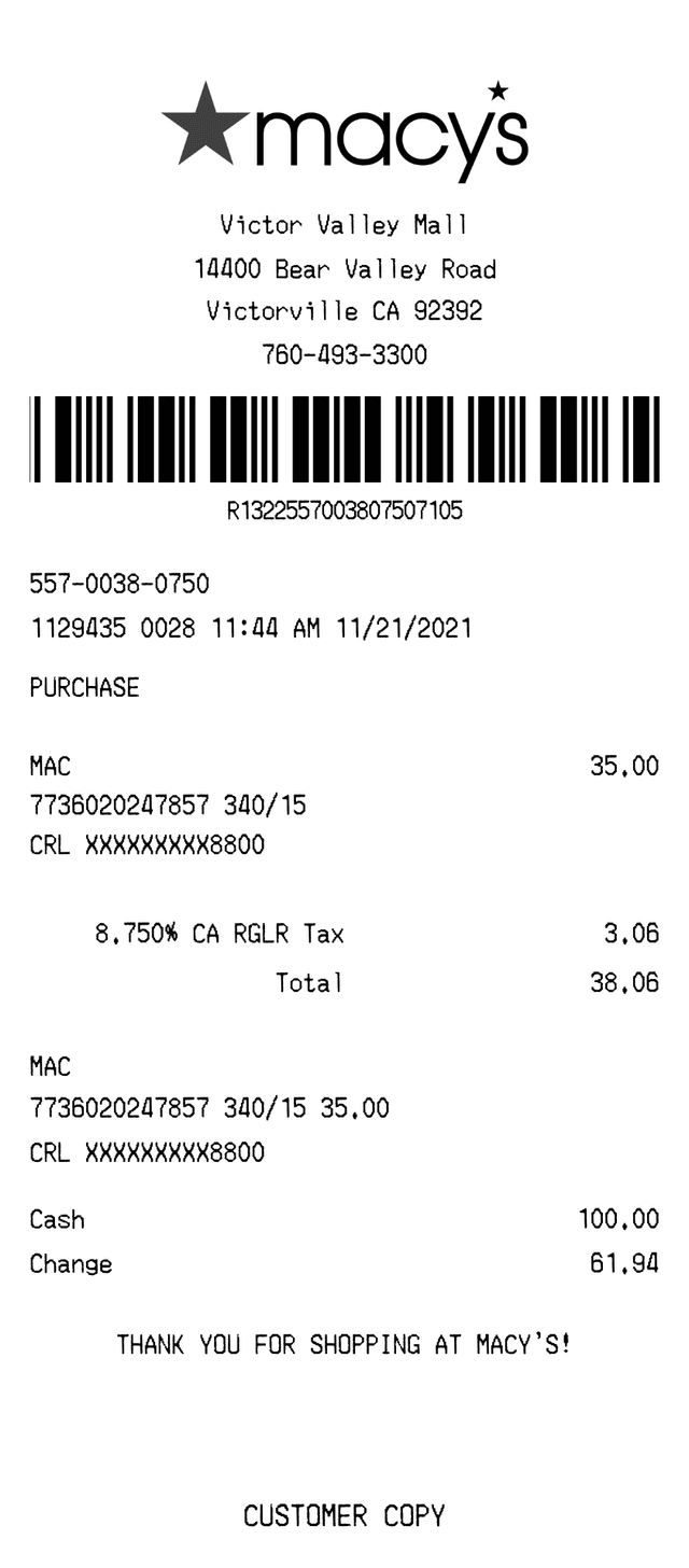 Editable Macy's Receipt receipt template, AI receipt generator