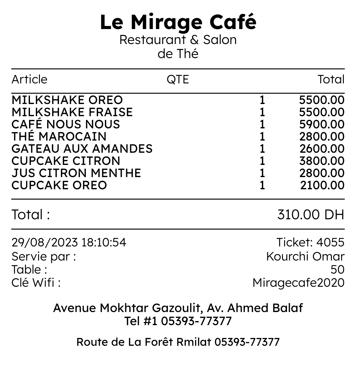 Mirage Receipt