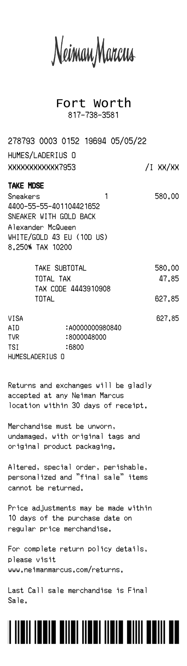 Editable Neiman Marcus Receipt receipt template, AI receipt generator
