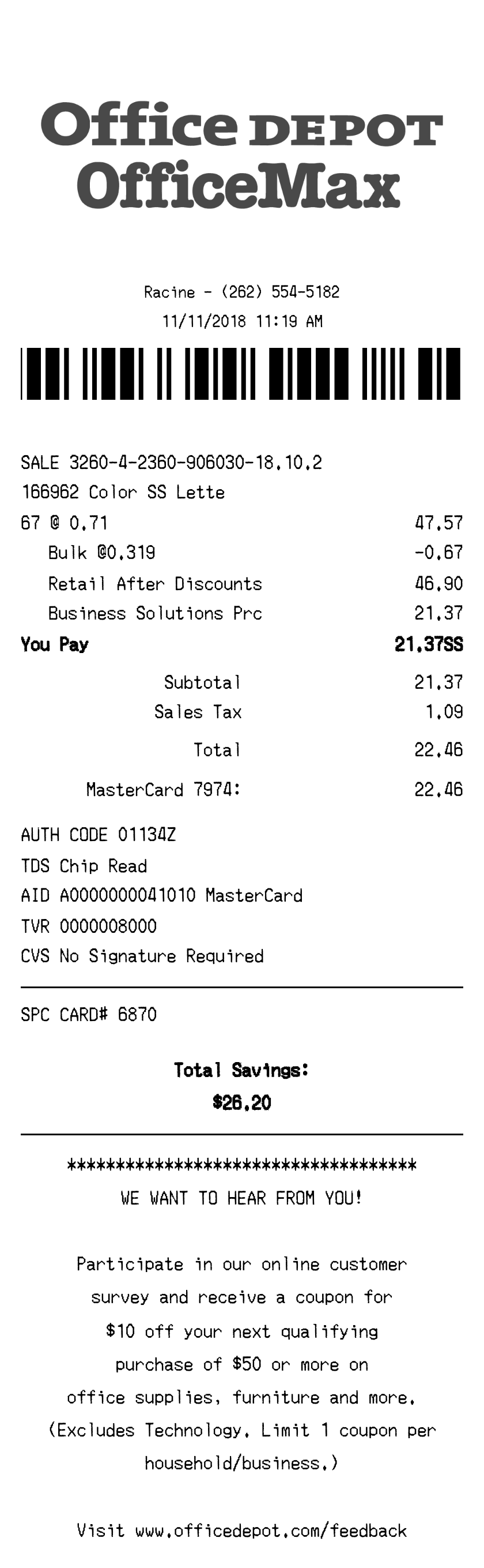 Office Depot Receipt