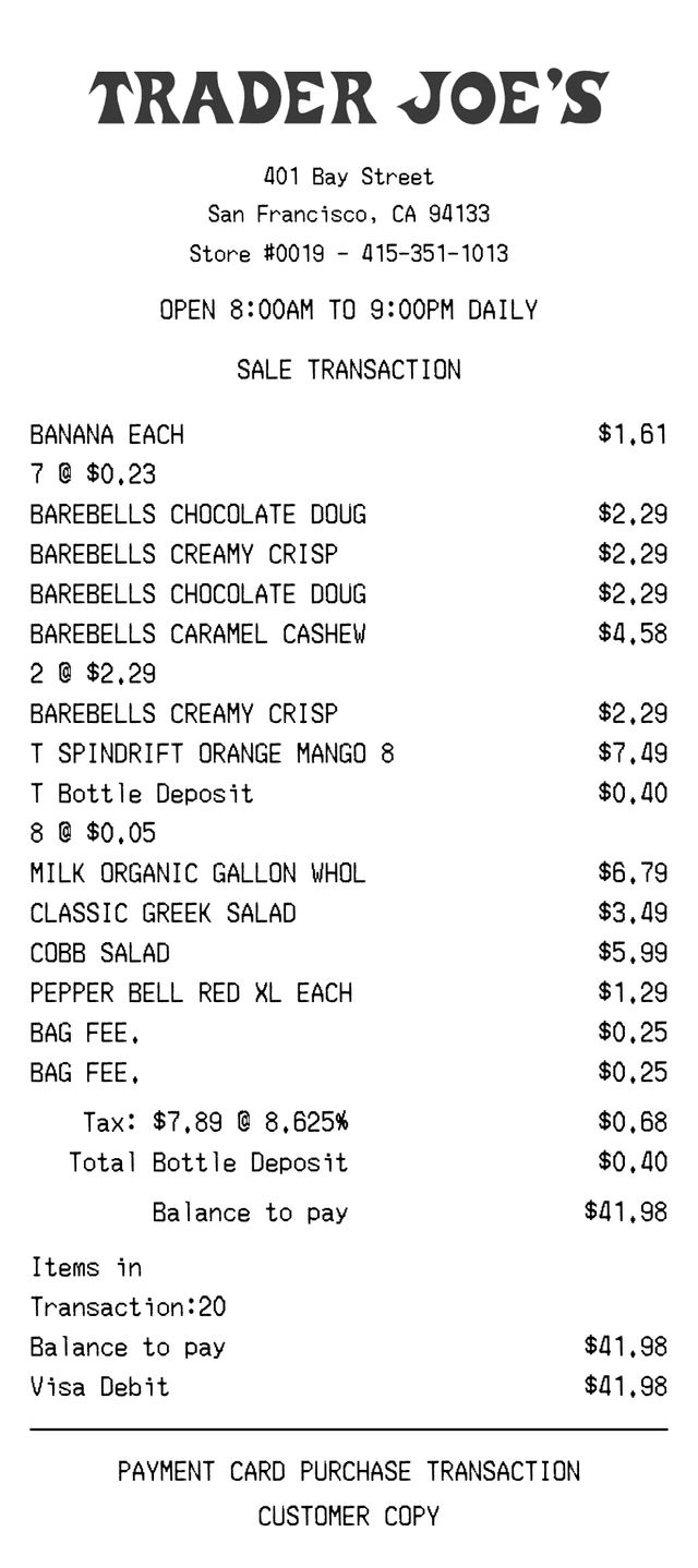 Editable Trader Joes Receipt receipt template, AI receipt generator