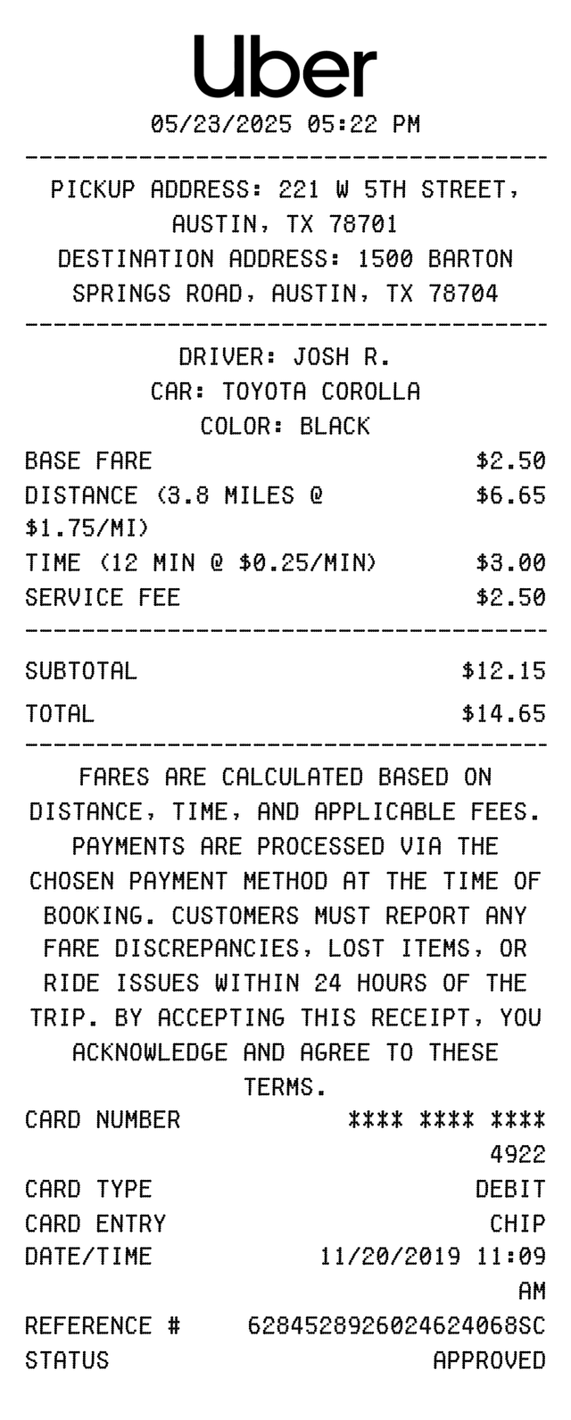 Editable Uber Receipt receipt template, AI receipt generator
