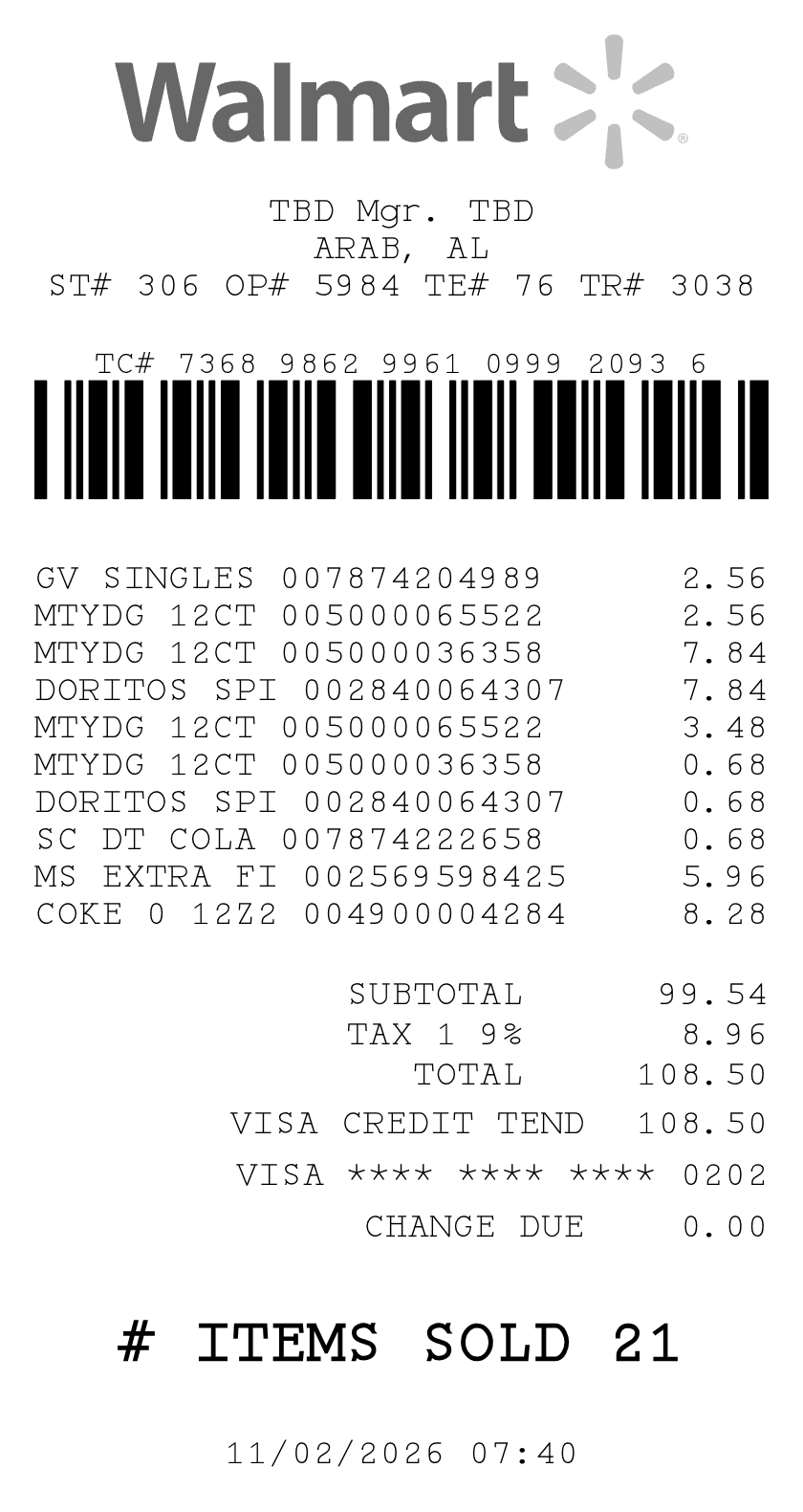 Walmart Receipt